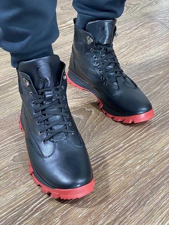 Ботинки чёрные с красной вставкой в подошве - Обувная фабрика «IGORETII»