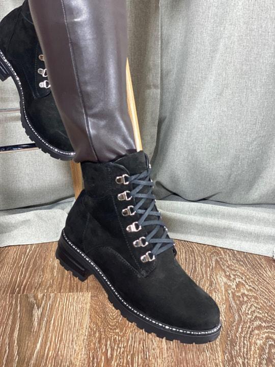 Ботинки женские натуральная кожа  чёрный нубук фурнитура петли никель - Обувная фабрика «IGORETII»