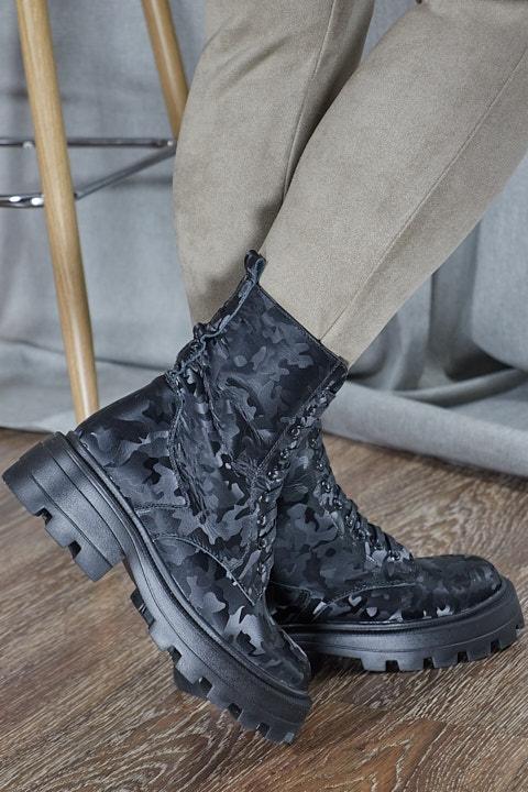 Ботинки женские чёрная натуральная кожа(милитари) - Обувная фабрика «IGORETII»