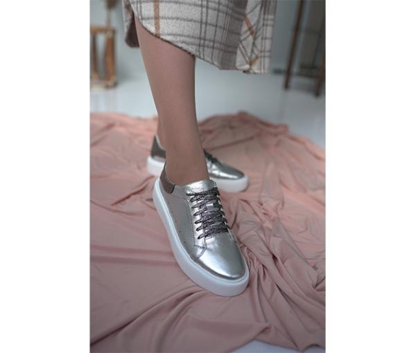 Кеды серебро натуральная кожа на толстой подошве - Обувная фабрика «IGORETII»