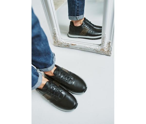 Кроссовки чёрные вставка серый крокодил натуральная кожа - Обувная фабрика «IGORETII»
