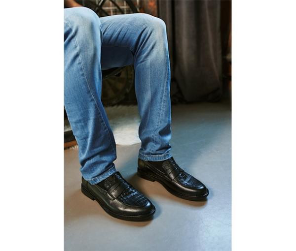Лоферы чёрные вставка крокодил натуральная кожа - Обувная фабрика «IGORETII»