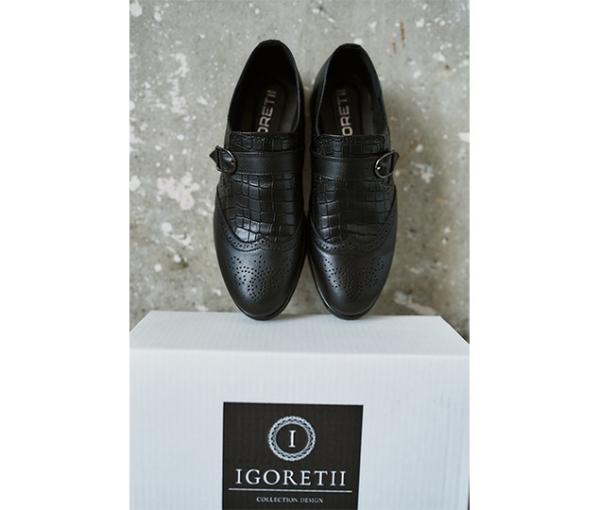 Полуботинки чёрные монки вставка крокодил - Обувная фабрика «IGORETII»