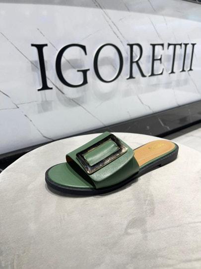 Шлепанцы женские цвет зеленый  открытые - Обувная фабрика «IGORETII»