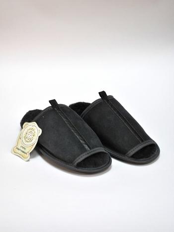 Тапочки из дубленки открытые Серые - Обувная фабрика «ОвчинаТорг»