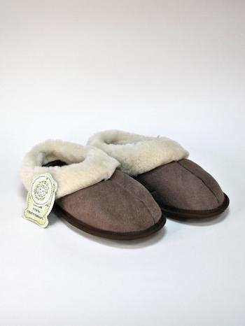 Тапочки из дубленки со швом коричневые - Обувная фабрика «ОвчинаТорг»