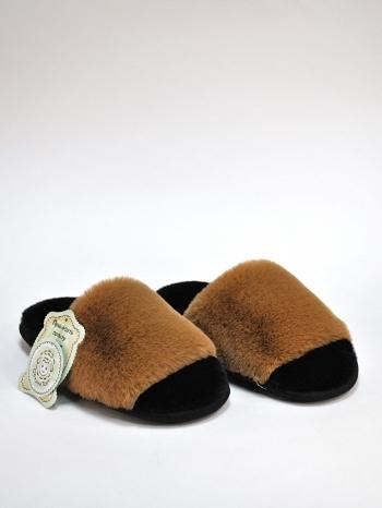 Тапочки из экомеха открытые светло-коричневые - Обувная фабрика «ОвчинаТорг»
