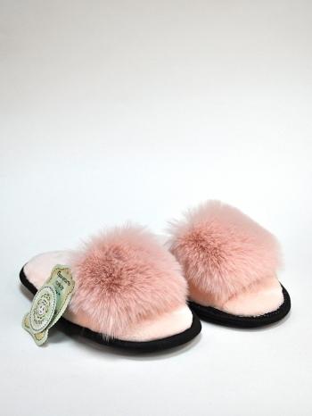 Тапочки из экомеха с бубоном розовые - Обувная фабрика «ОвчинаТорг»