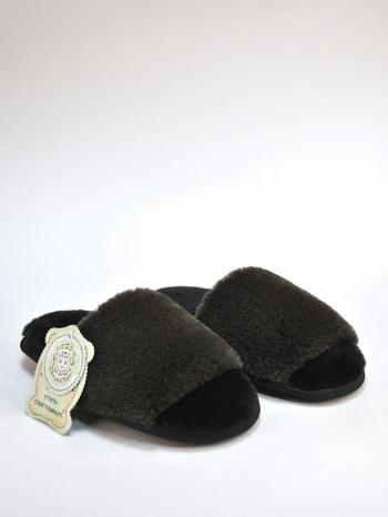 Тапочки из экомеха темно-коричневые - Обувная фабрика «ОвчинаТорг»