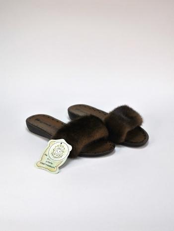 Тапочки из норки уличные коричневые - Обувная фабрика «ОвчинаТорг»