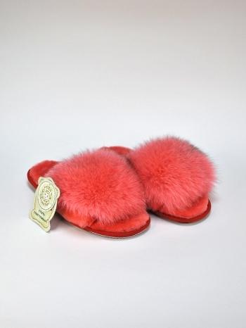 Тапочки из песца открытые розовые - Обувная фабрика «ОвчинаТорг»