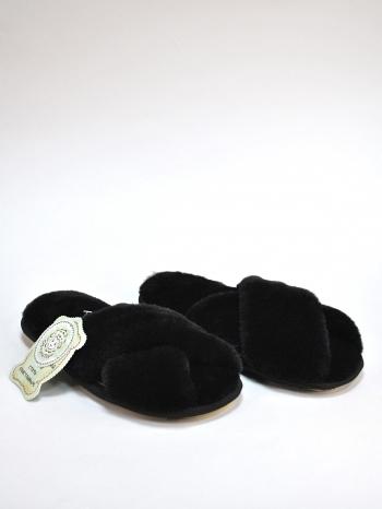 Тапочки косички из экомеха черные - Обувная фабрика «ОвчинаТорг»