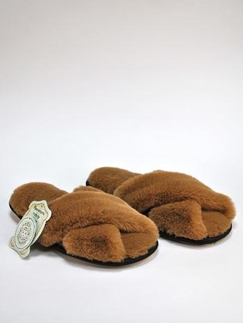 Тапочки косички из экомеха светло-коричневые - Обувная фабрика «ОвчинаТорг»