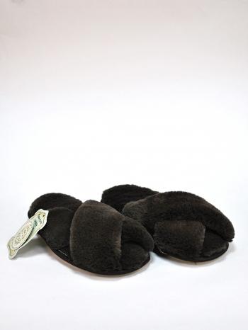 Тапочки косички из экомеха темно-коричневые - Обувная фабрика «ОвчинаТорг»
