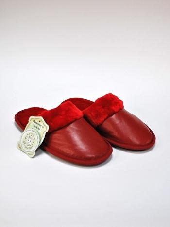 Тапочки кожаные с опушкой Красные - Обувная фабрика «ОвчинаТорг»