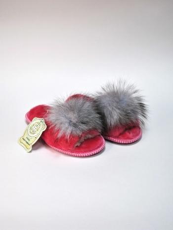 Тапочки женские с бубоном открытые Розовые - Обувная фабрика «ОвчинаТорг»