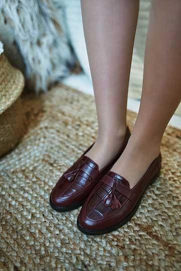 Туфли бордовые вставка крокодил натуральная кожа - Обувная фабрика «IGORETII»