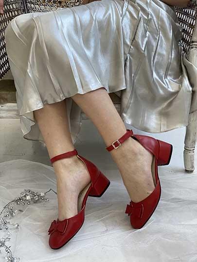 Туфли красные на каблуке с бабочкой натуральная кожа - Обувная фабрика «IGORETII»
