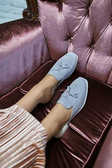 Туфли мюли серый замш натуральная кожа с кисточками - Обувная фабрика «IGORETII»