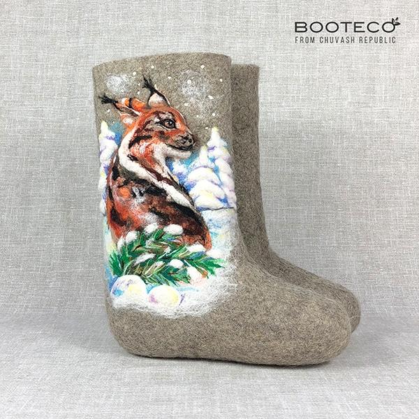 Валенки Снежная рысь с 3D вышивкой - Обувная фабрика «Booteco»