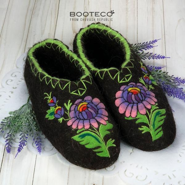 Валяные тапочки Дикий цветок - Обувная фабрика «Booteco»