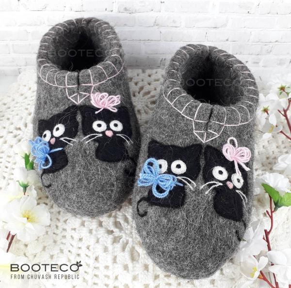 Валяные тапочки Кошки - Обувная фабрика «Booteco»