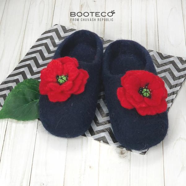 Валяные тапочки Красный мак - Обувная фабрика «Booteco»