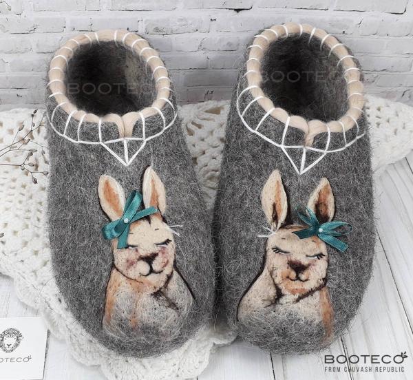 Валяные тапочки Кролики - Обувная фабрика «Booteco»