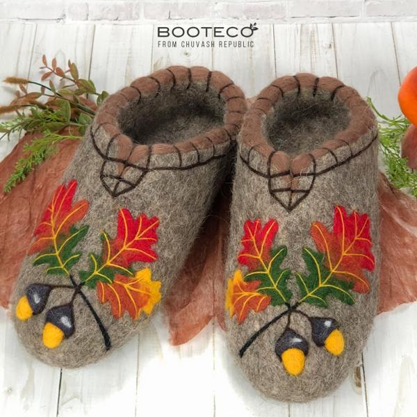 Валяные тапочки Осенняя веточка дуба - Обувная фабрика «Booteco»
