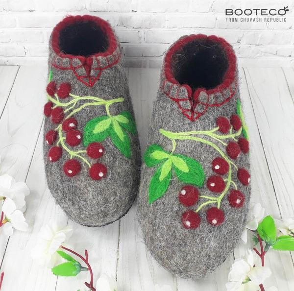 Валяные тапочки Селена (серые, черные) - Обувная фабрика «Booteco»
