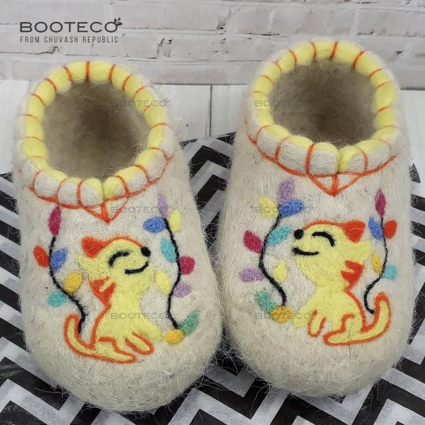 Валяные тапочки Солнечный котик - Обувная фабрика «Booteco»