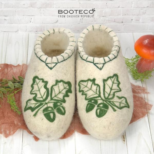 Валяные тапочки Зеленая веточка дуба - Обувная фабрика «Booteco»